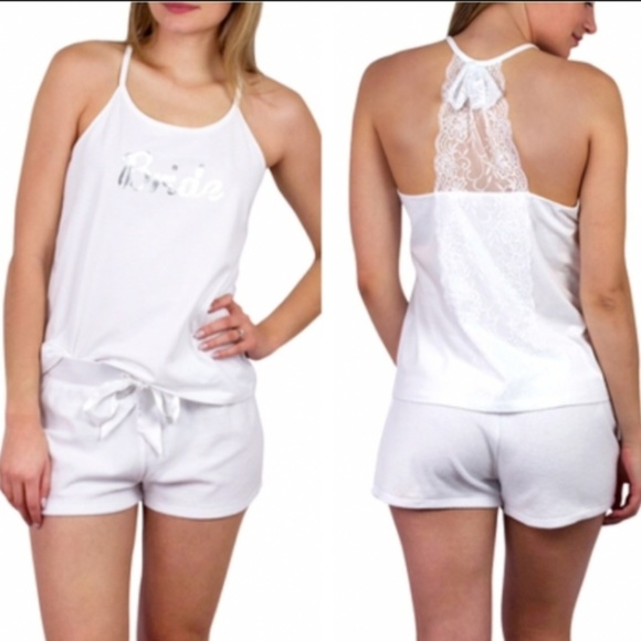 Secret Treasures Other - Bride Tank w/ Lace & Bow in Back & Terry Shorts